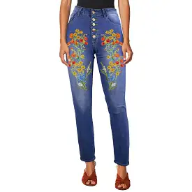 2 Pink Watermelon Wildflower Floral print copy Women's Jeans (Front Printing) (Model L75)