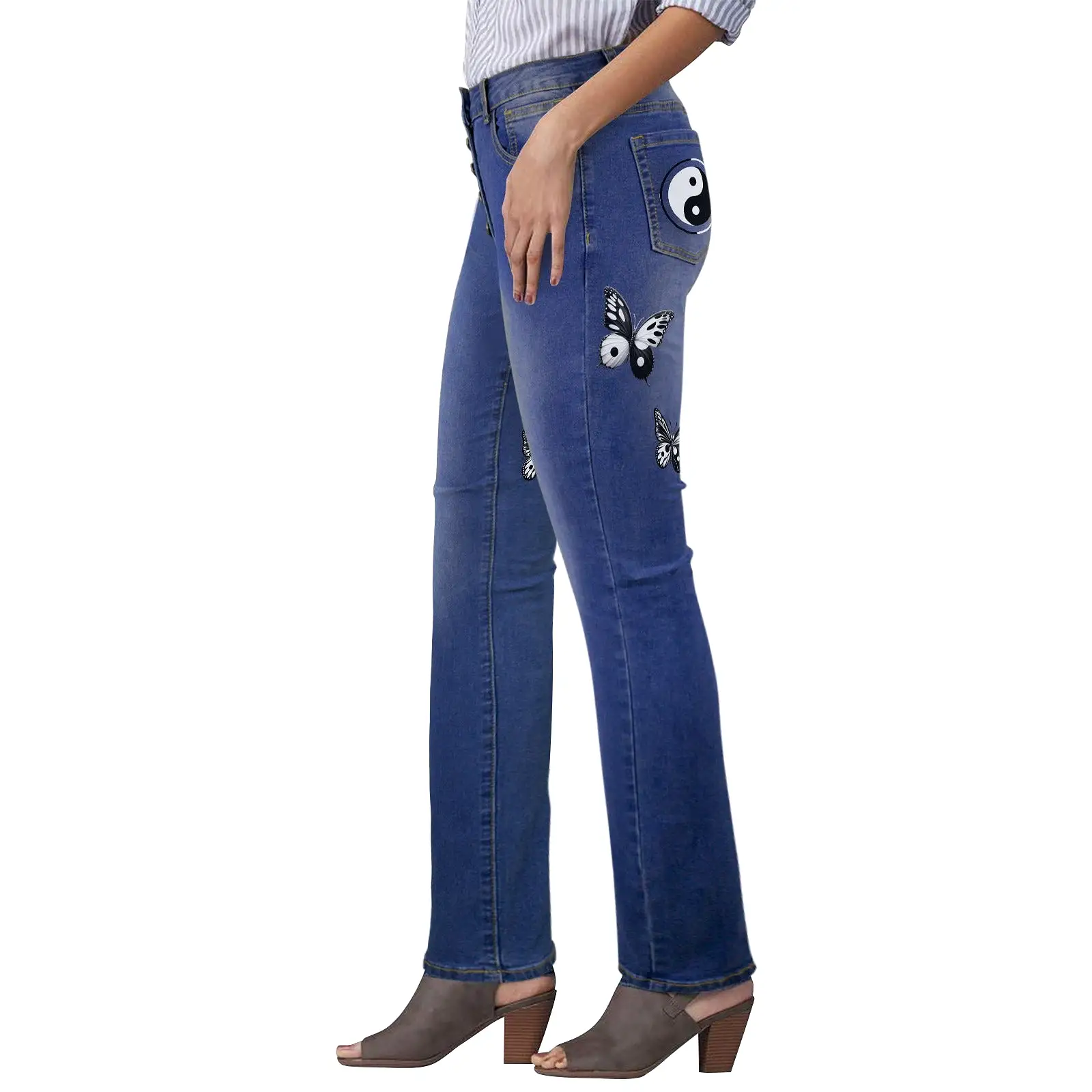 2 YIN YANG WATECH 2 copy Women's Jeans (Back Printing) (Model L75)