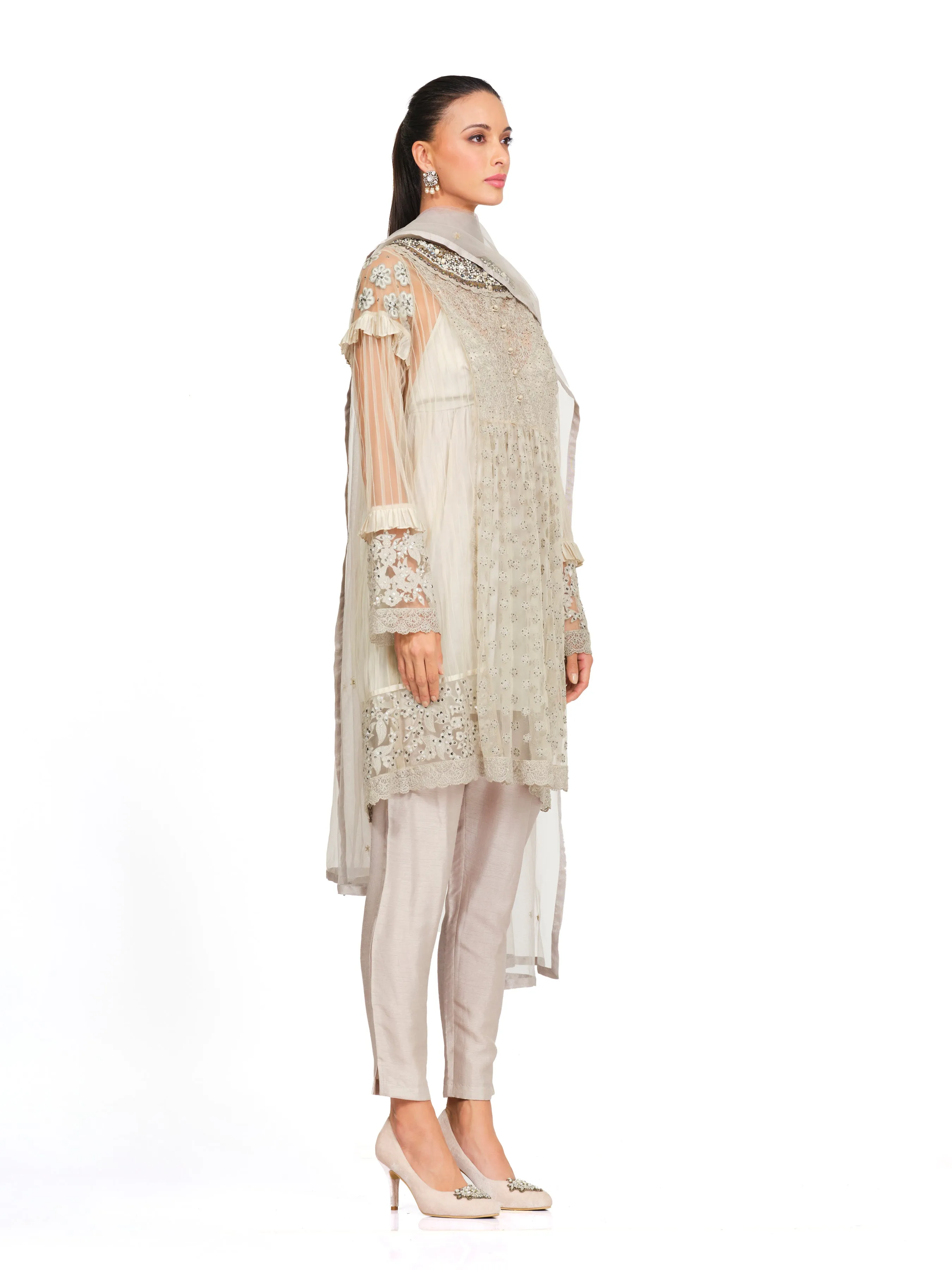 A-Line Tunic with Floral Threadwork Embroidery