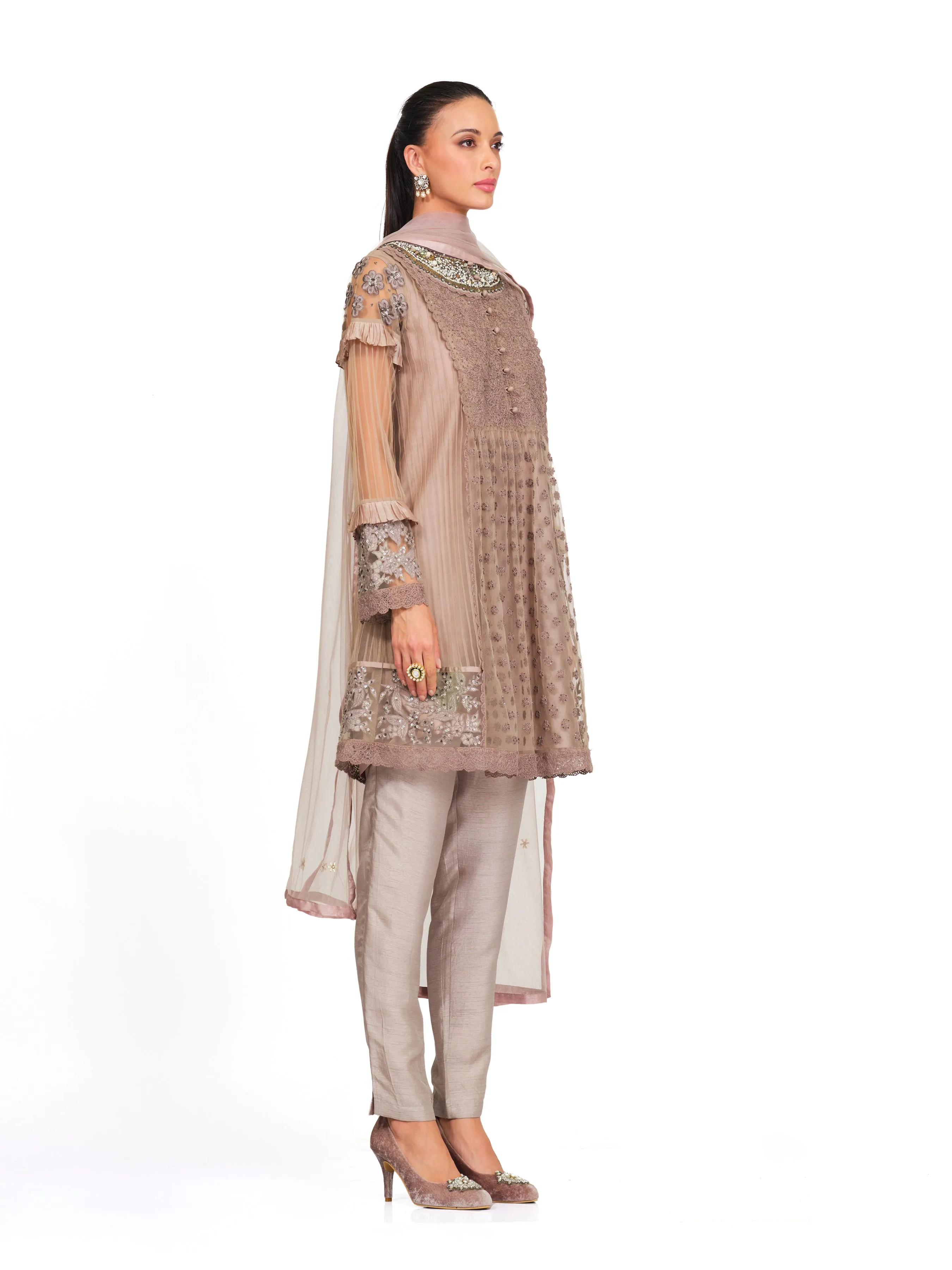 A-Line Tunic with Floral Threadwork Embroidery