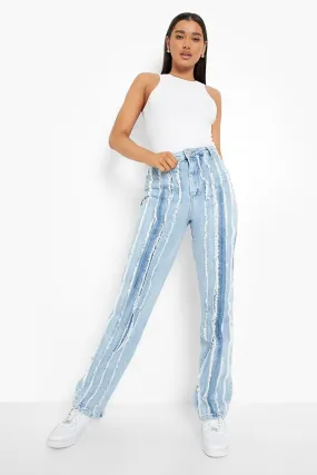 Acid Wash Frayed Seam Detail Straight Jeans