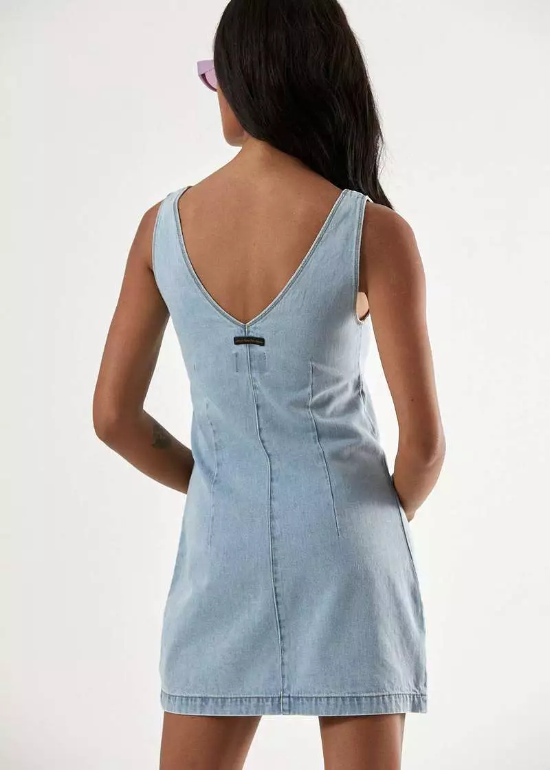 Afends Boulevard Hemp Denim Dress Stone Blue