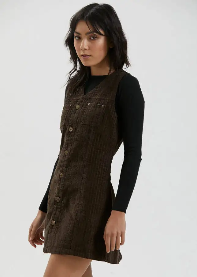 Afends Hemp Check Cord Dress Kaia Coffee