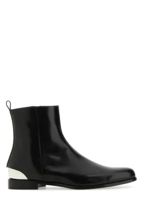 Alexander Mcqueen Black Leather Ankle Boots