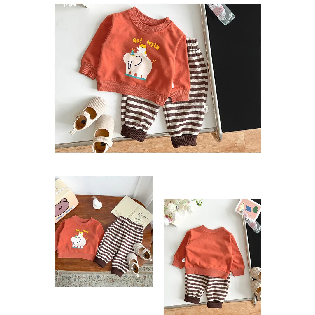 Baby Kid Girls Striped Cartoon Print Tops And Pants Wholesale 230828377