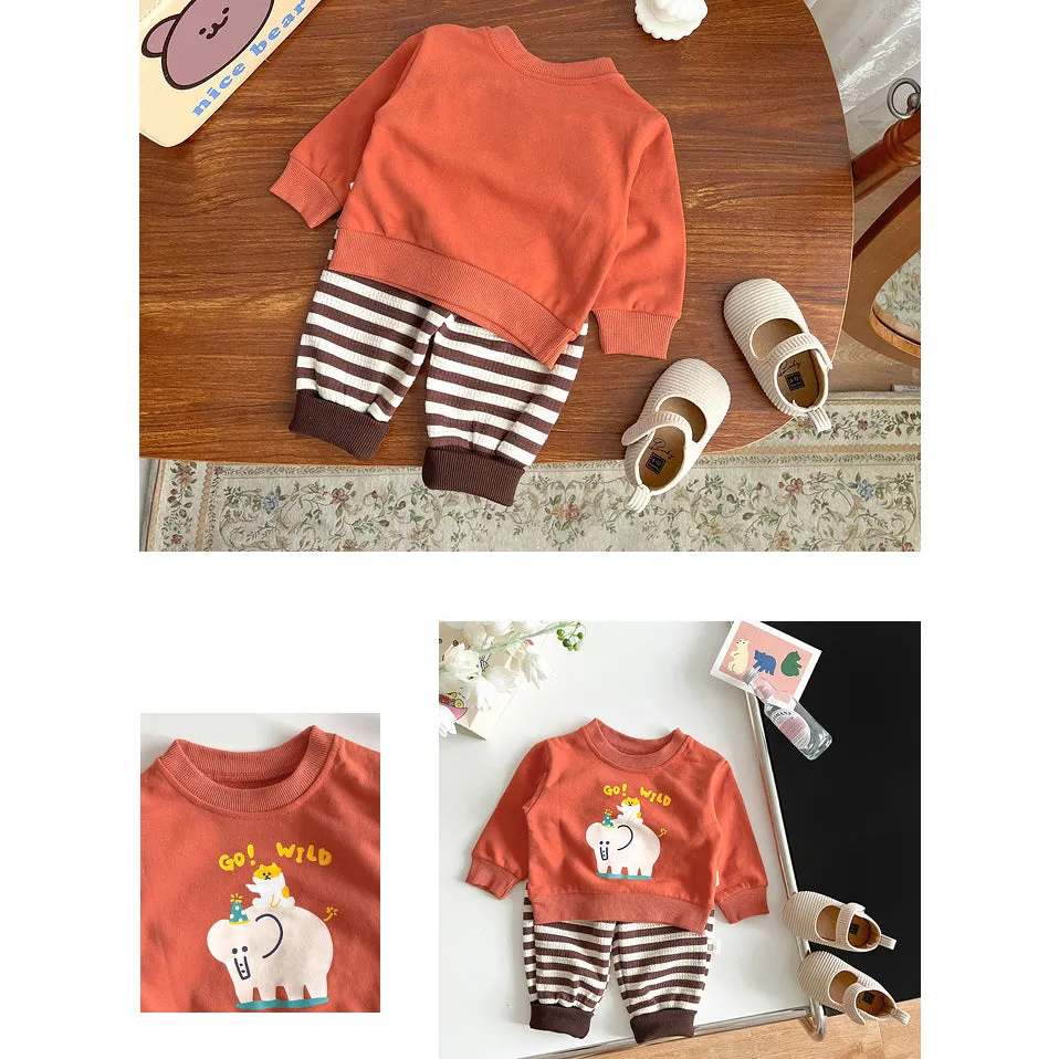 Baby Kid Girls Striped Cartoon Print Tops And Pants Wholesale 230828377