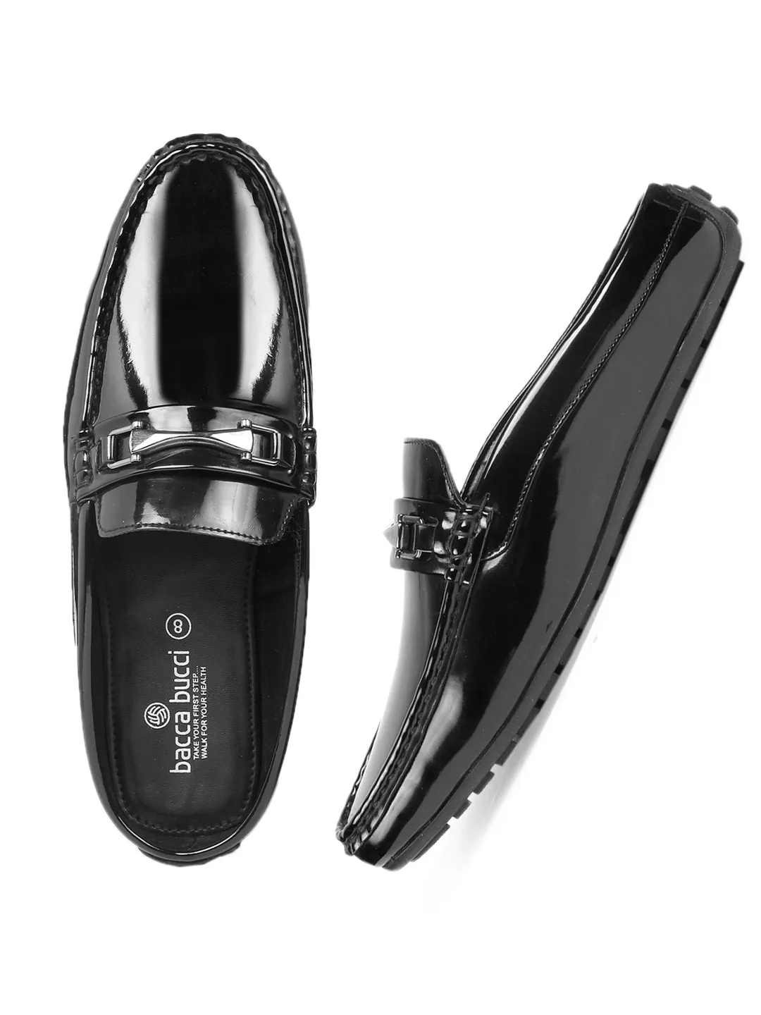 Bacca Bucci JAMBOREE Fashion Mules/Clogs/Backless Loafers for Party/Travel/Office-Shiny Black