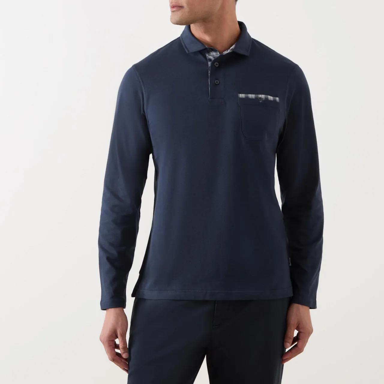 BARBOUR Corpatch Check Pocket Long-Sleeved Polo Shirt - Navy