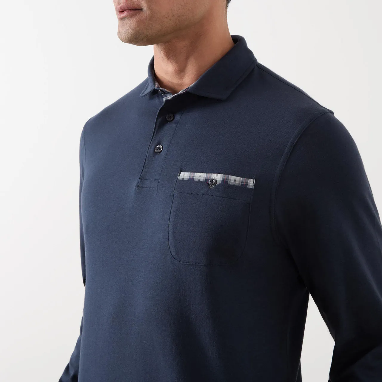 BARBOUR Corpatch Check Pocket Long-Sleeved Polo Shirt - Navy