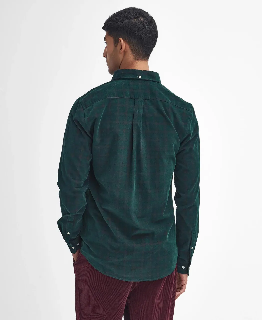 Barbour Harthill Tailored Long Sleeved Cord Shirt: Evergreen