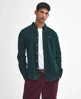 Barbour Harthill Tailored Long Sleeved Cord Shirt: Evergreen