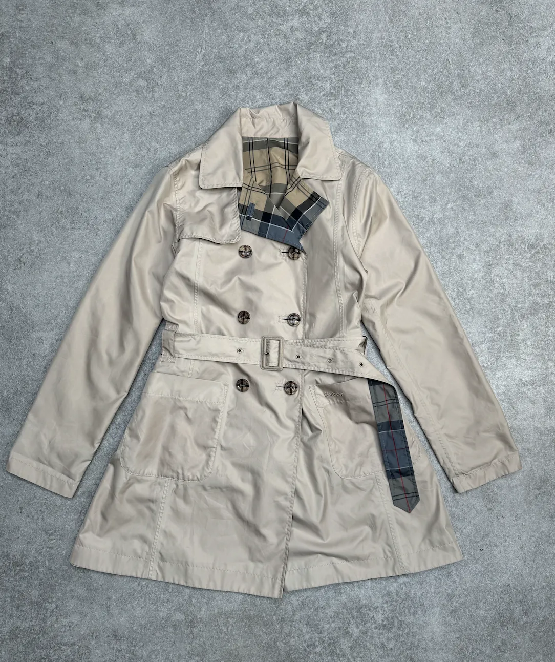 Barbour Reversible Lightweight Plaid Trench Coat