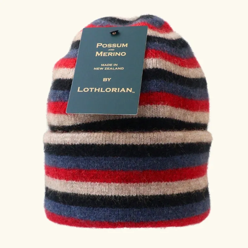 Beanie Possum Merino Stripe Natural