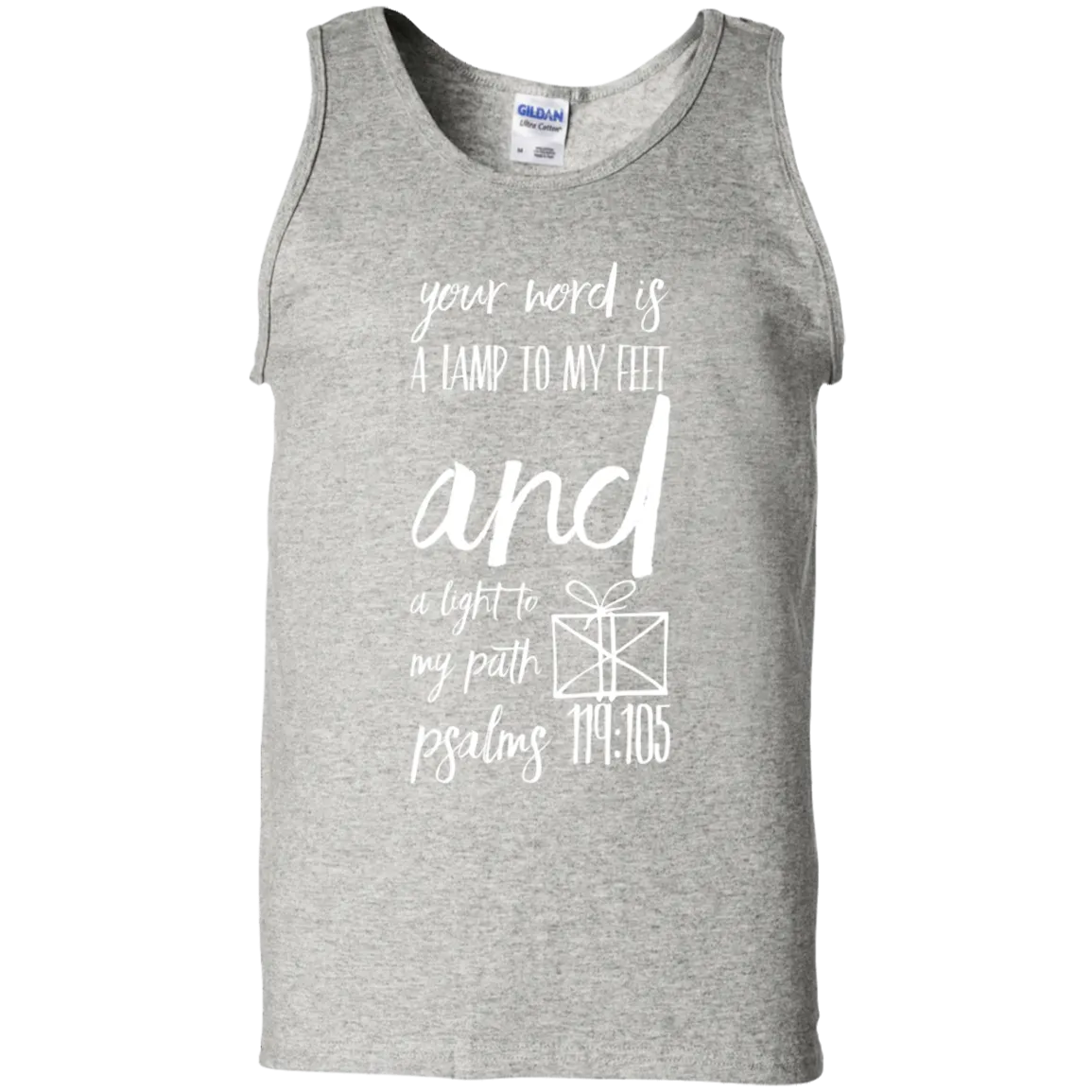 Bible Verse Men 100% Cotton Tank Top - Your Word Is Light To My Path ~Psalm 119:105~ Design 18 (White Font)