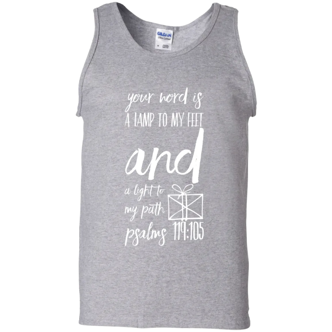 Bible Verse Men 100% Cotton Tank Top - Your Word Is Light To My Path ~Psalm 119:105~ Design 18 (White Font)