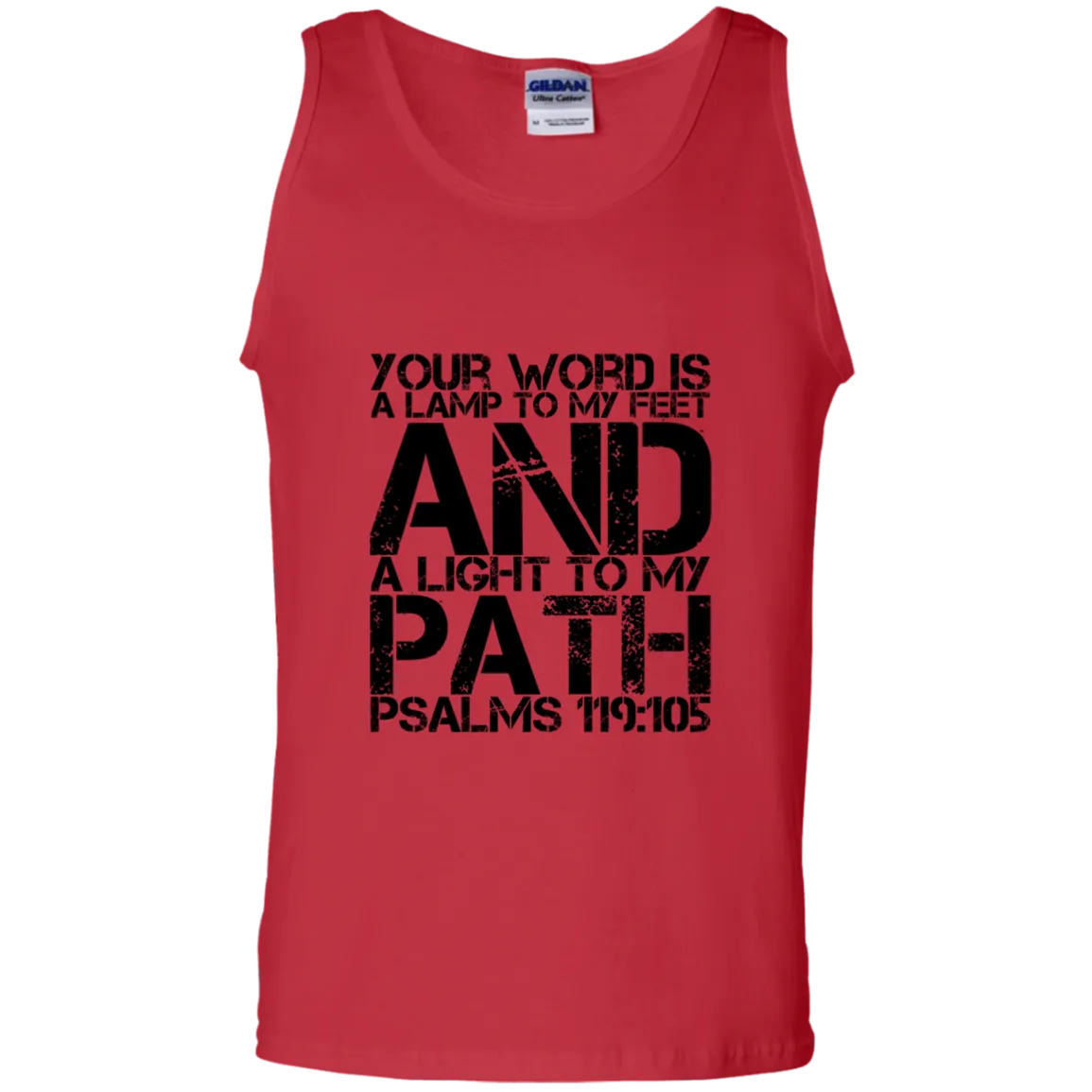 Bible Verse Men 100% Cotton Tank Top - Your Word Is Light To My Path ~Psalm 119:105~ Design 7 (Black Font)