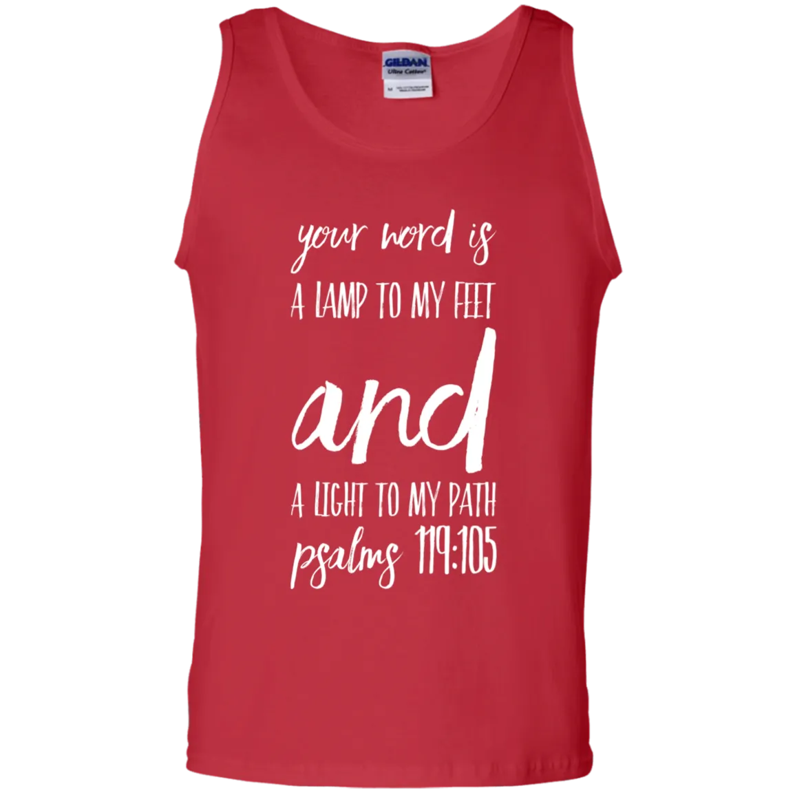 Bible Verse Men 100% Cotton Tank Top - Your Word Is Light To My Path ~Psalm 119:105~ Design 9 (White Font)