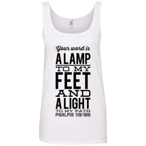 Bible Verses Ladies' 100% Ringspun Cotton Tank Top - Your Word Is Light To My Path ~Psalm 119:105~ Design 4 (Black Font)