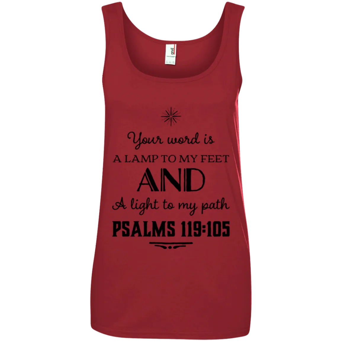 Bible Verses Ladies' 100% Ringspun Cotton Tank Top - Your Word Is Light To My Path ~Psalm 119:105~ Design 5 (Black Font)