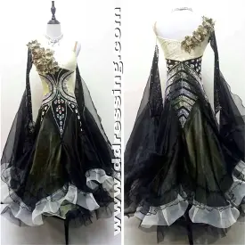 Black Ballroom Competition Dress with Gold Decoration Flowers