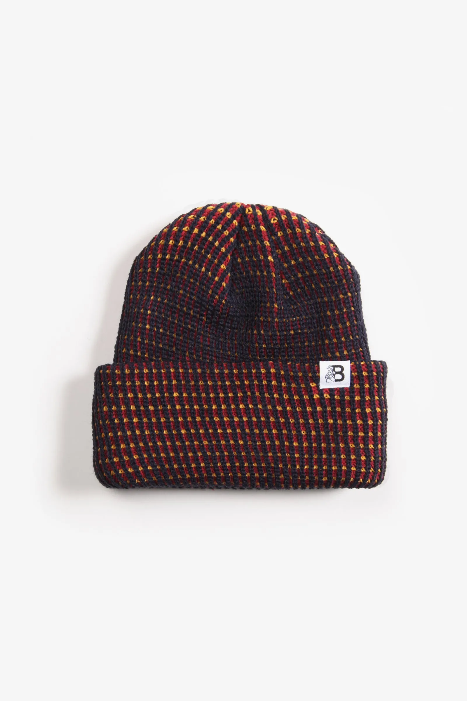 Blacksmith - Tri-Colour Waffle Beanie - Navy/Burgundy