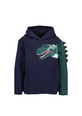 Blue Seven Mini Boy Dino Long Sleeve Hoodie, Navy