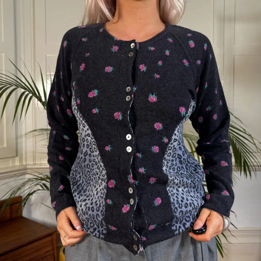 Blumarine Animal print Cardigan - Large Navy Wool Blend