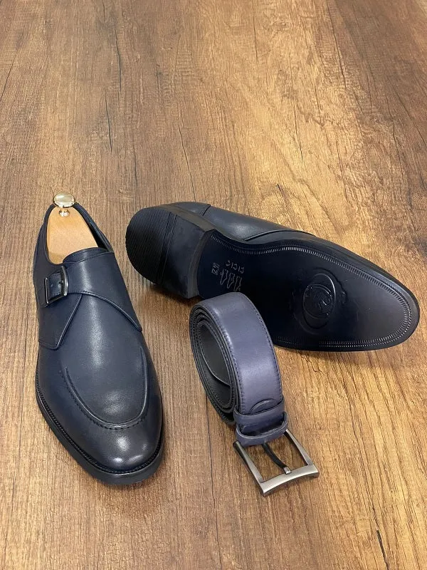 Bojoni Wooster Navy Blue Monk Strap Loafers