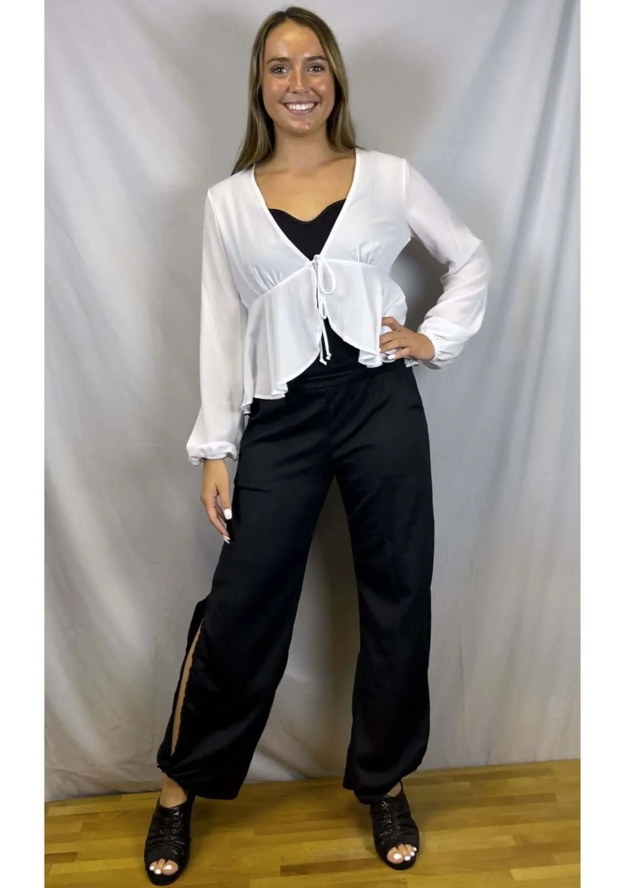 Bright White Tie Front Peplum Cardigan Made in USA - Clearance Final Sale