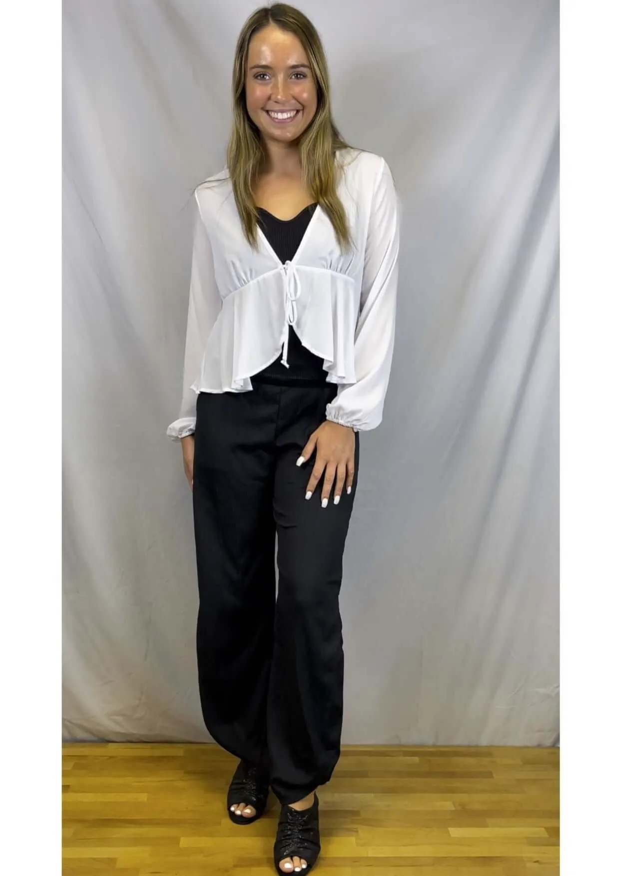 Bright White Tie Front Peplum Cardigan Made in USA - Clearance Final Sale