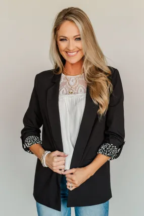 Business Beauty Open Front Blazer- Black