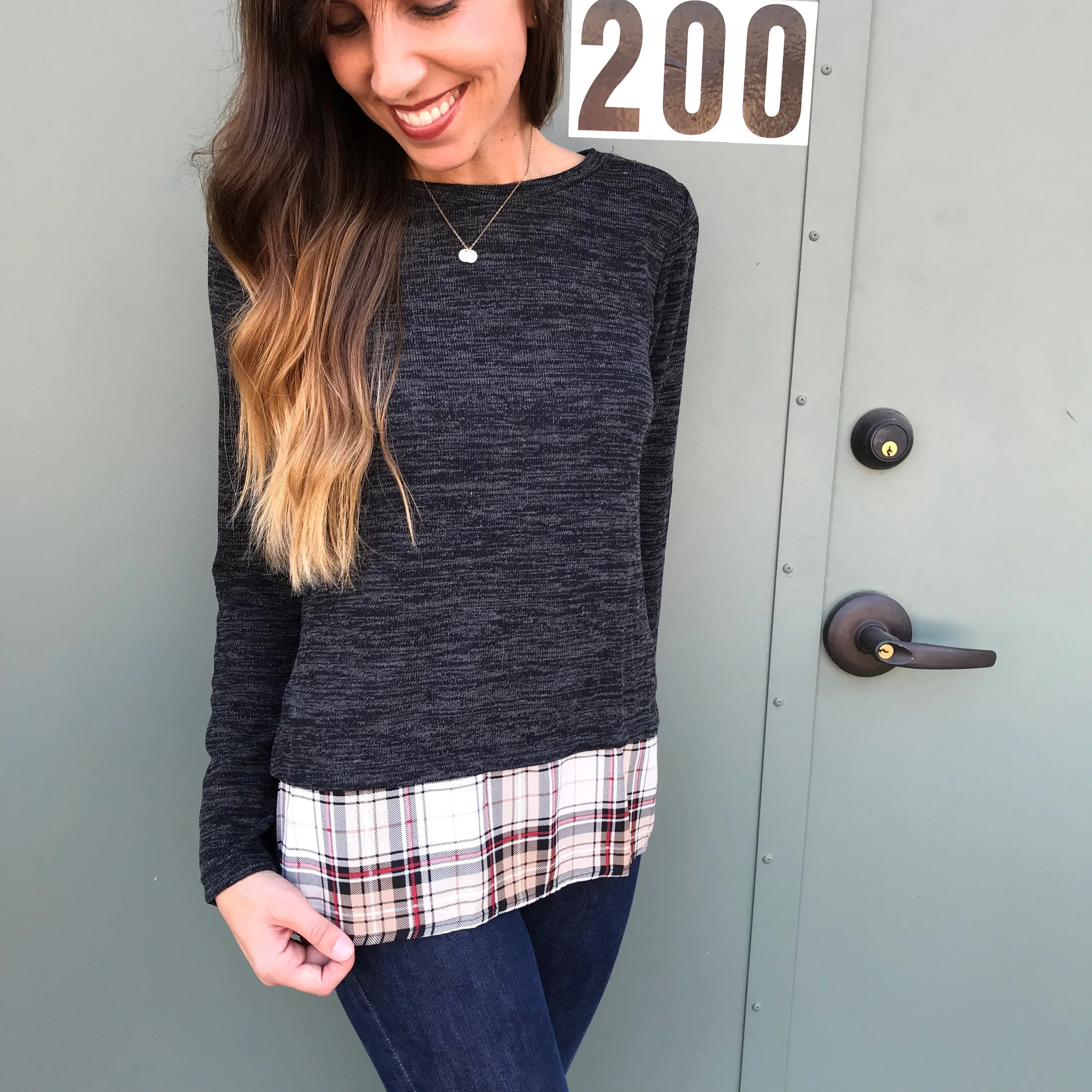 Charcoal and Plaid Top