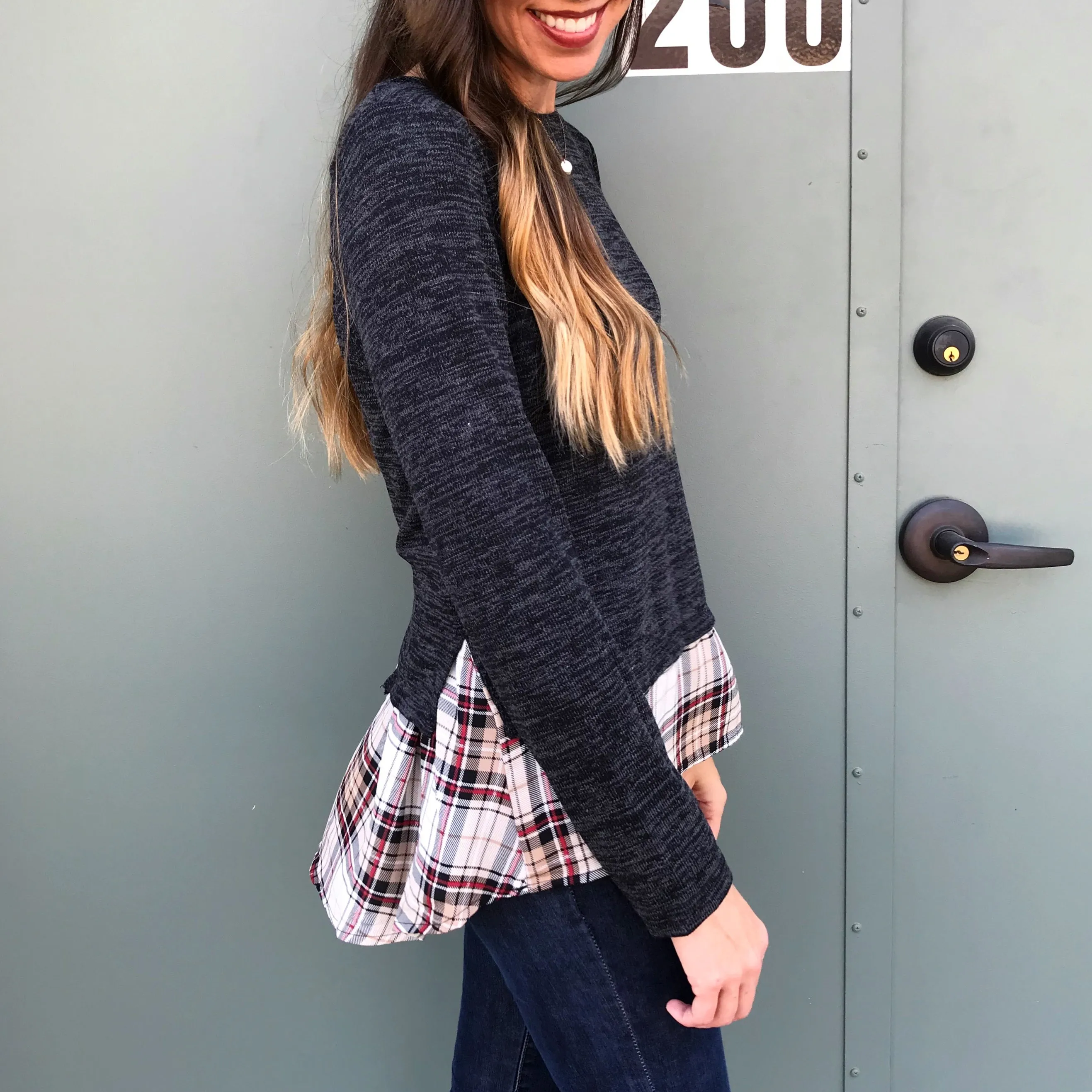 Charcoal and Plaid Top