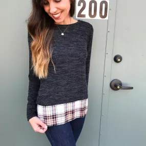 Charcoal and Plaid Top