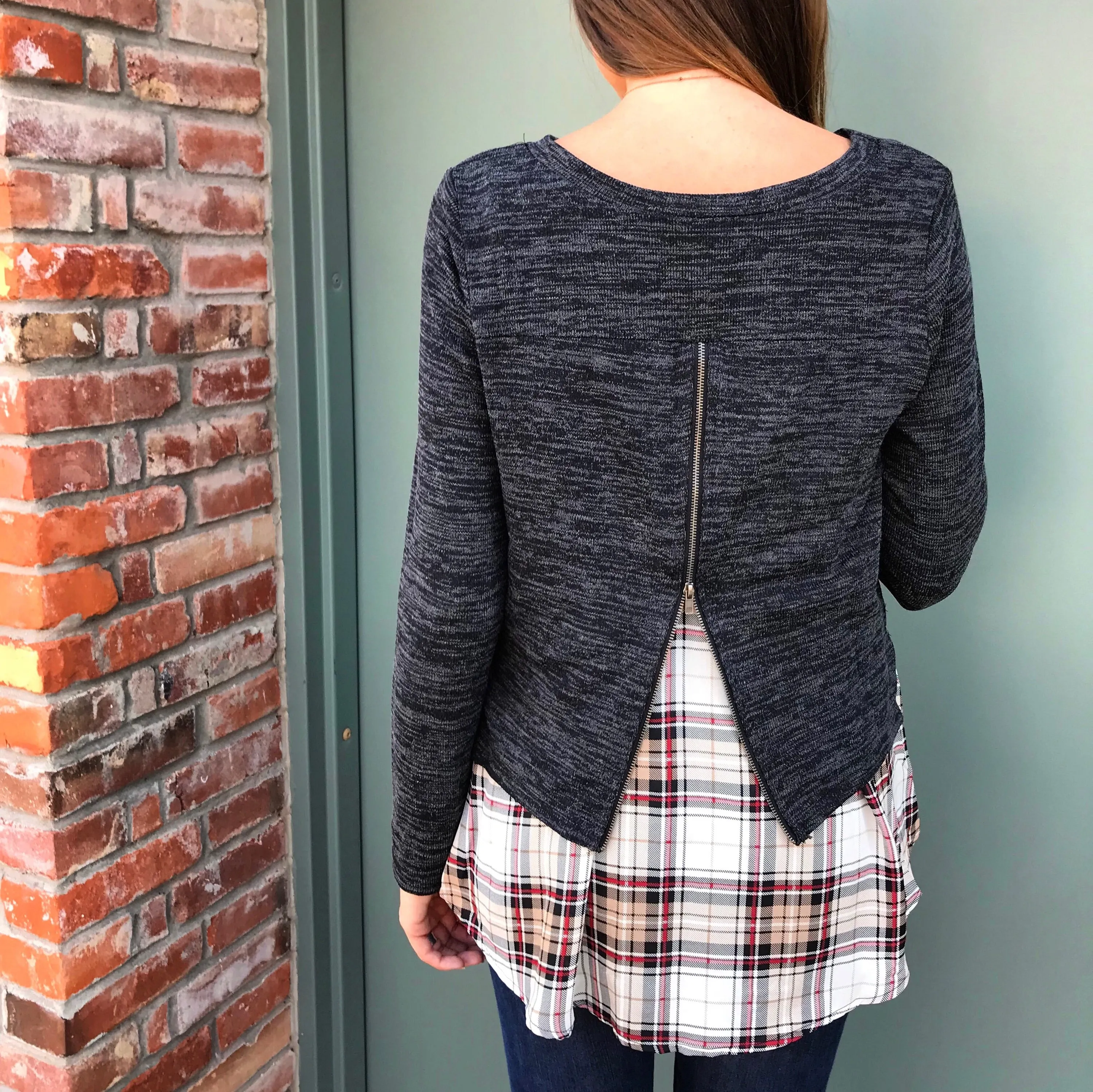 Charcoal and Plaid Top