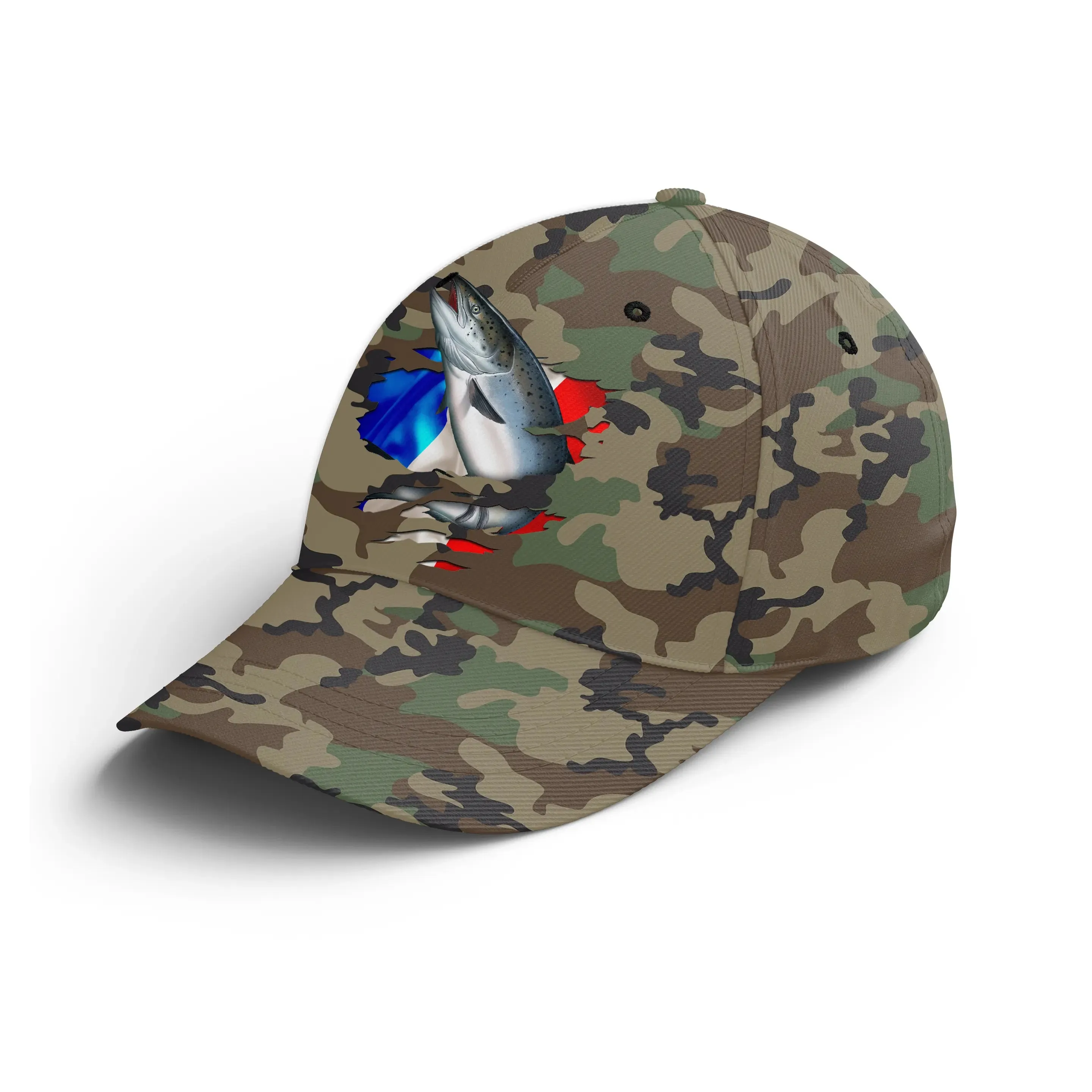 Chiptshirts - Casquette Pêcheur, Pêche du Saumon, Cadeau Original Fans de Pêche, Motifs Camouflage, Drapeau France - CT01072224