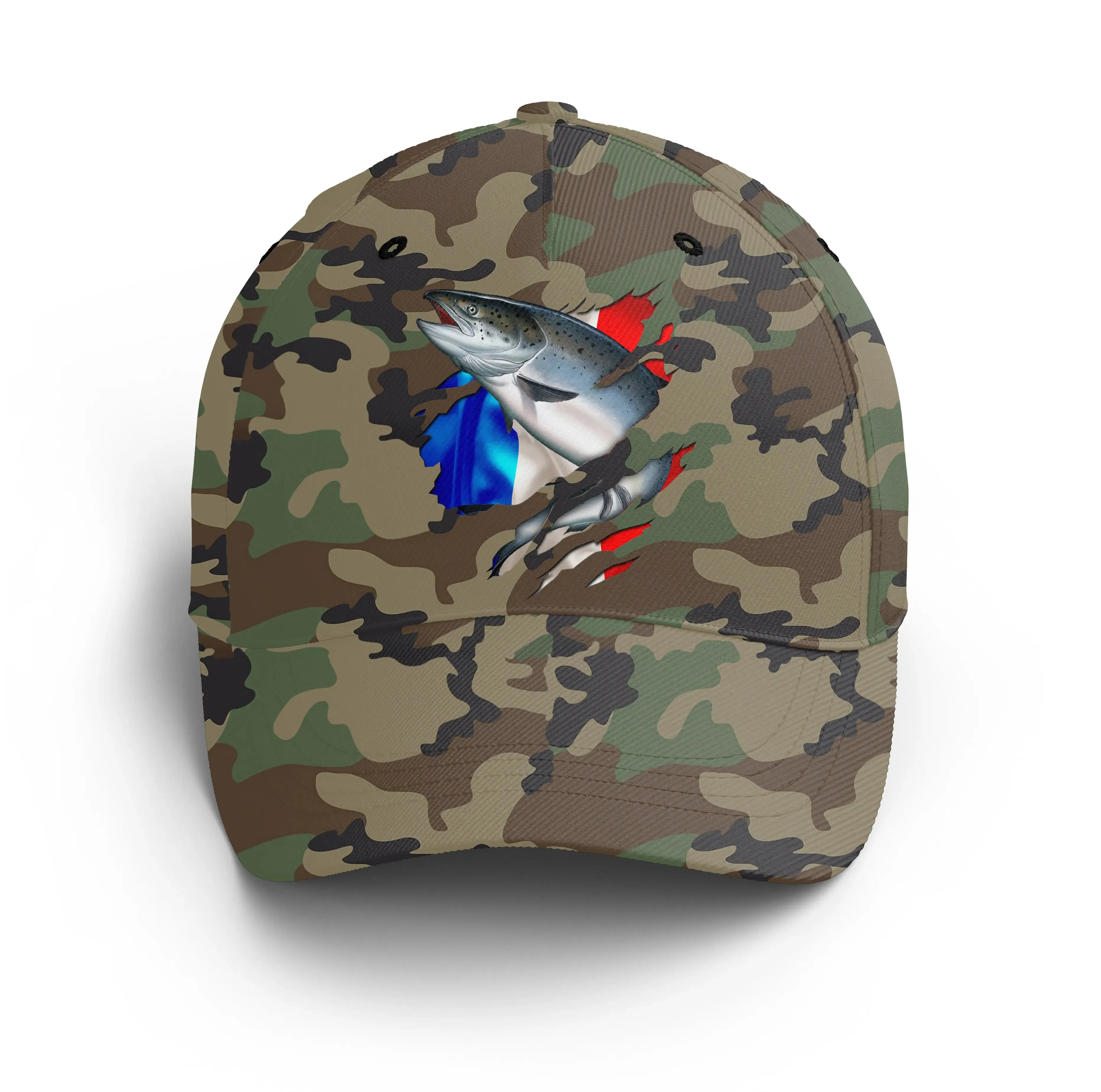 Chiptshirts - Casquette Pêcheur, Pêche du Saumon, Cadeau Original Fans de Pêche, Motifs Camouflage, Drapeau France - CT01072224