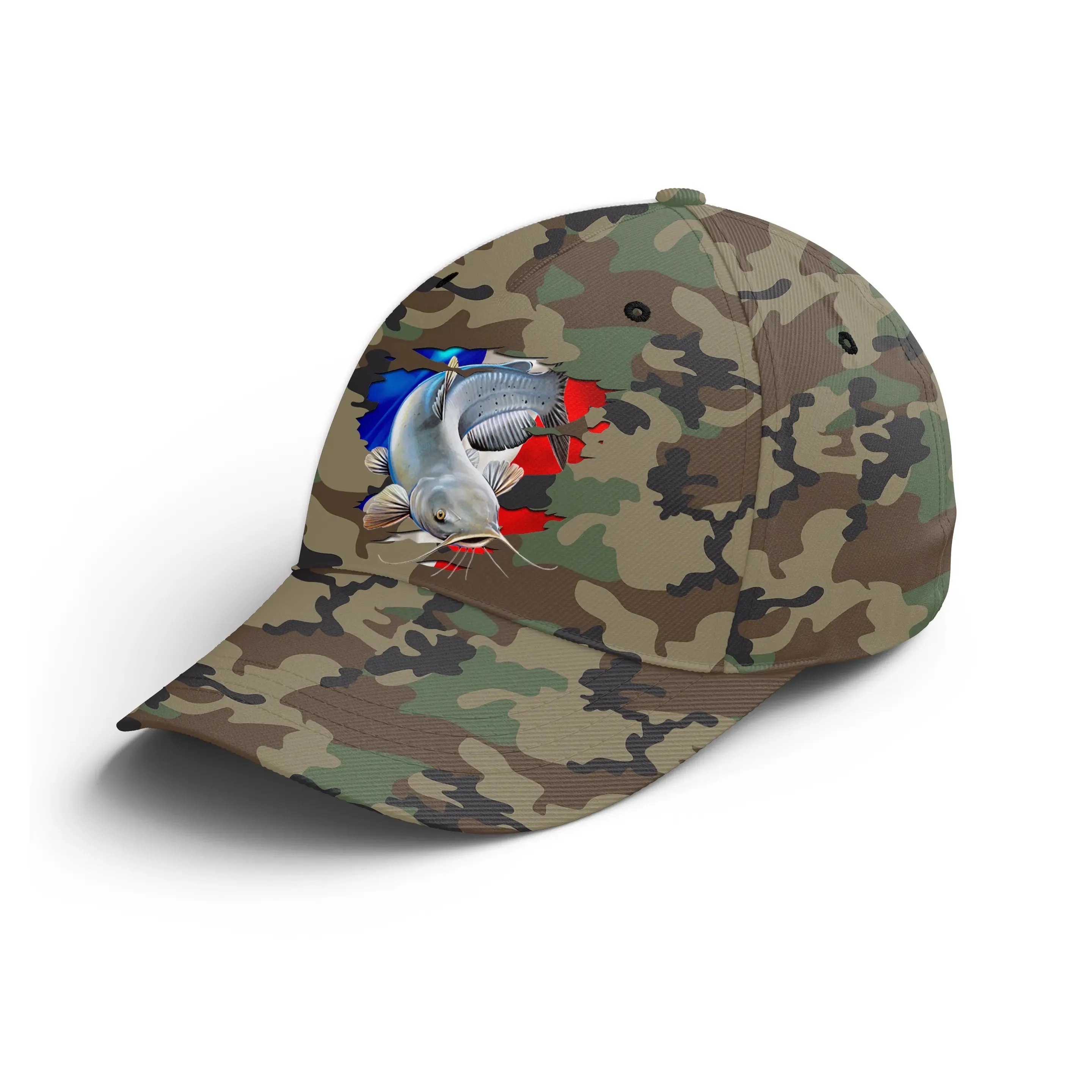 Chiptshirts - Casquette Pêcheur, Pêche du Silure, Cadeau Original Fans de Pêche, Motifs Camouflage, Drapeau France - CT01072218