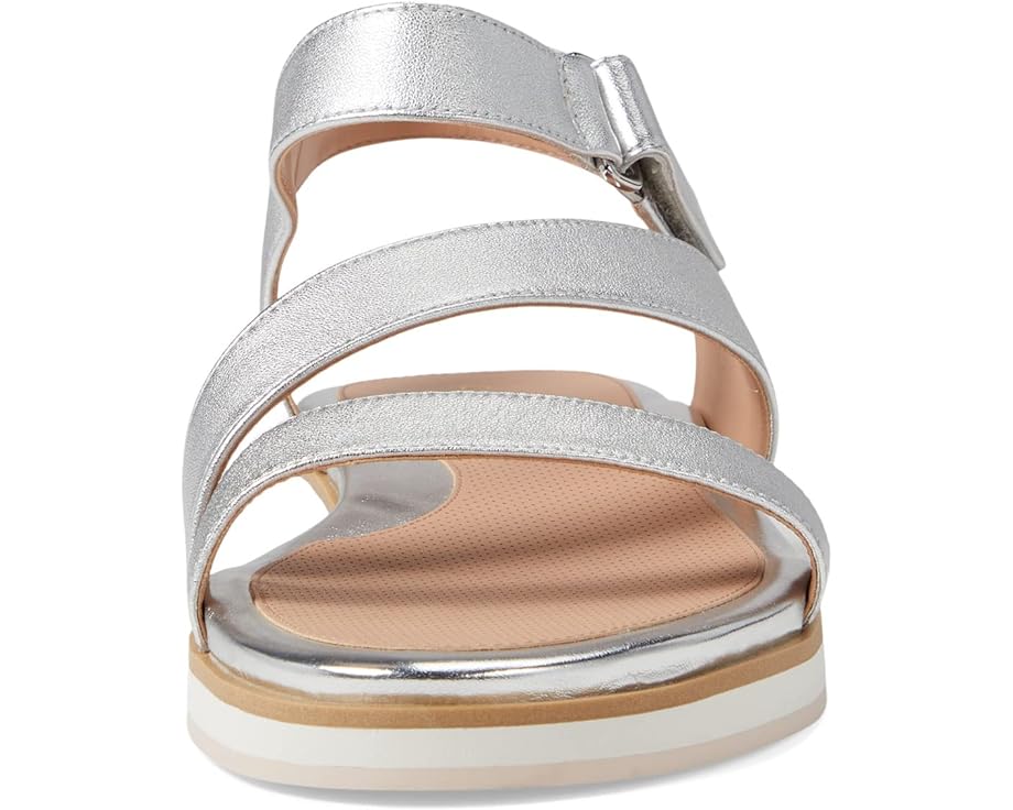 Cole Haan Mirabelle Silver Leather Strappy Open Toe Ankle Strap Flats Sandals