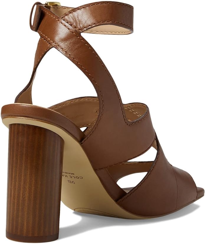 Cole Haan Reina City Dark Sequoia Leather Ankle Strap Open Toe Block Heel Sandal