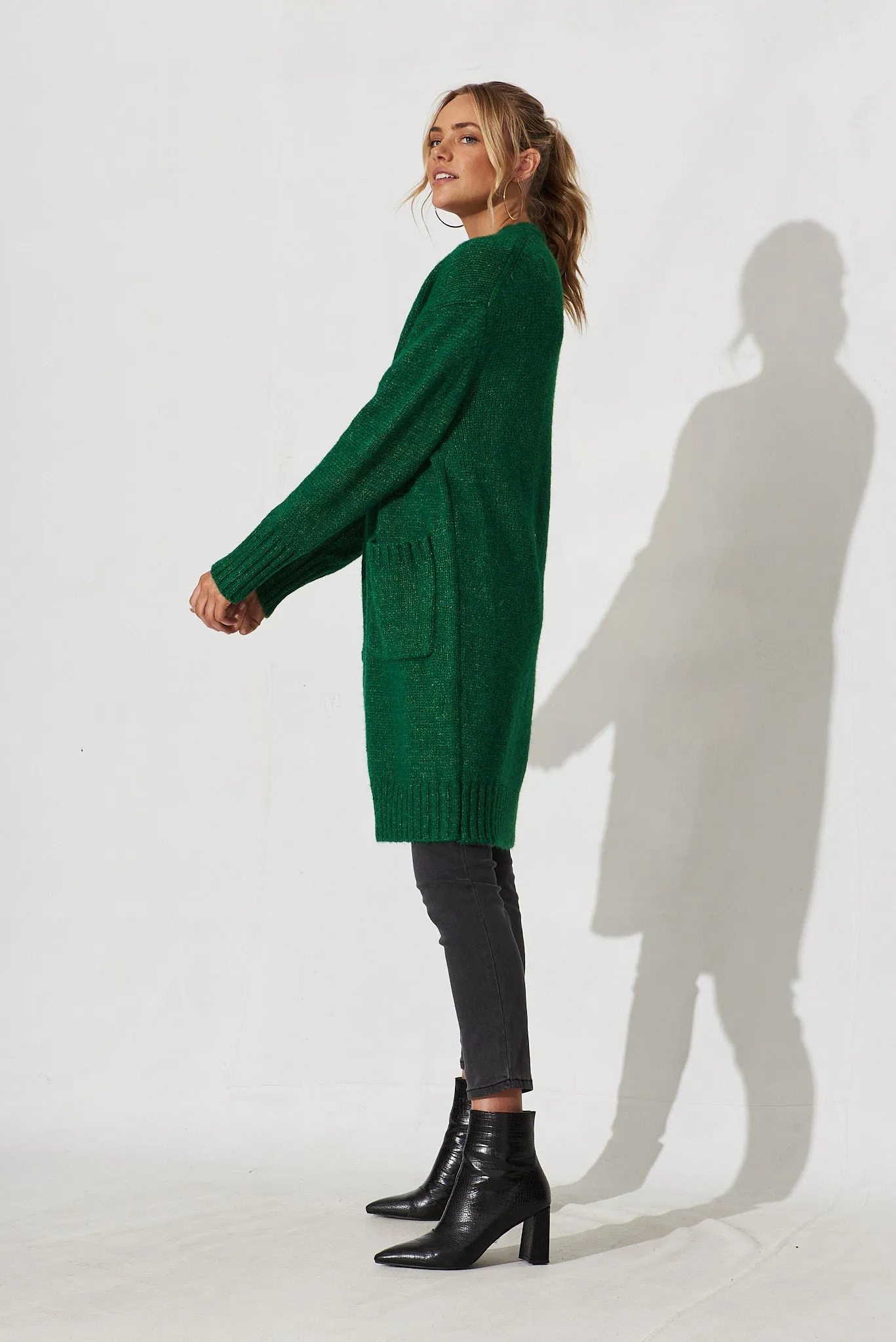 Colindale Knit Cardigan In Emerald Green Wool Blend