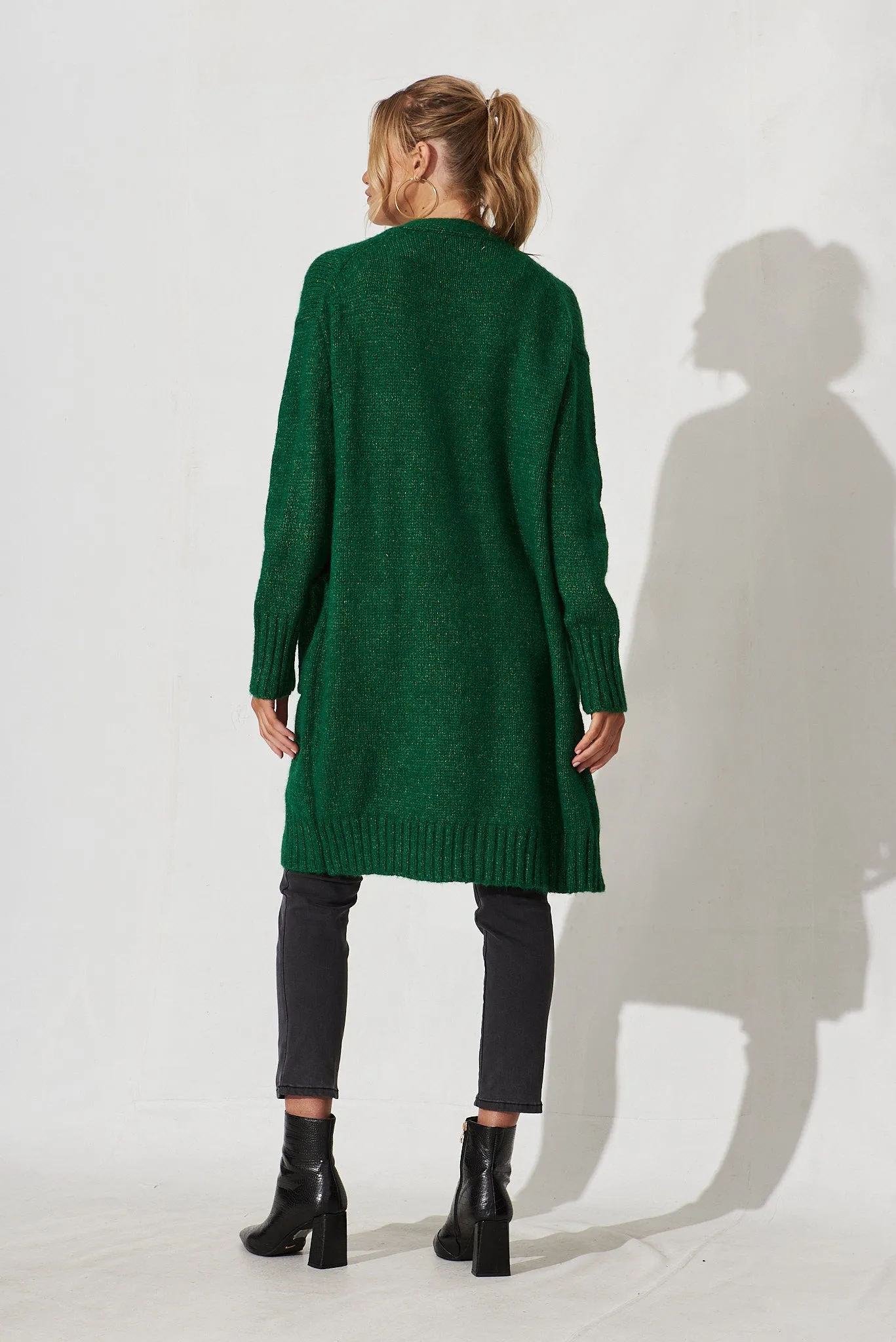 Colindale Knit Cardigan In Emerald Green Wool Blend