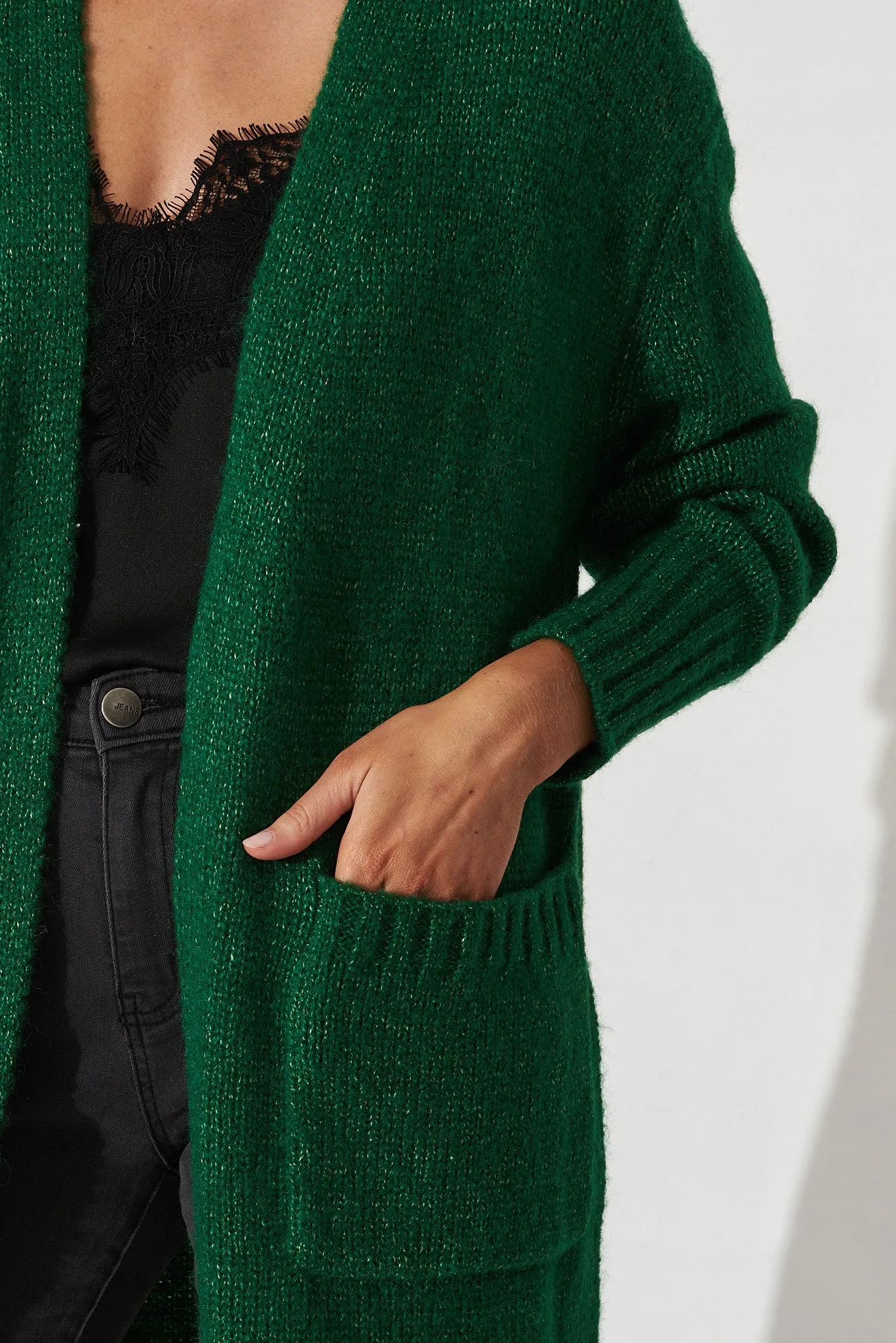 Colindale Knit Cardigan In Emerald Green Wool Blend