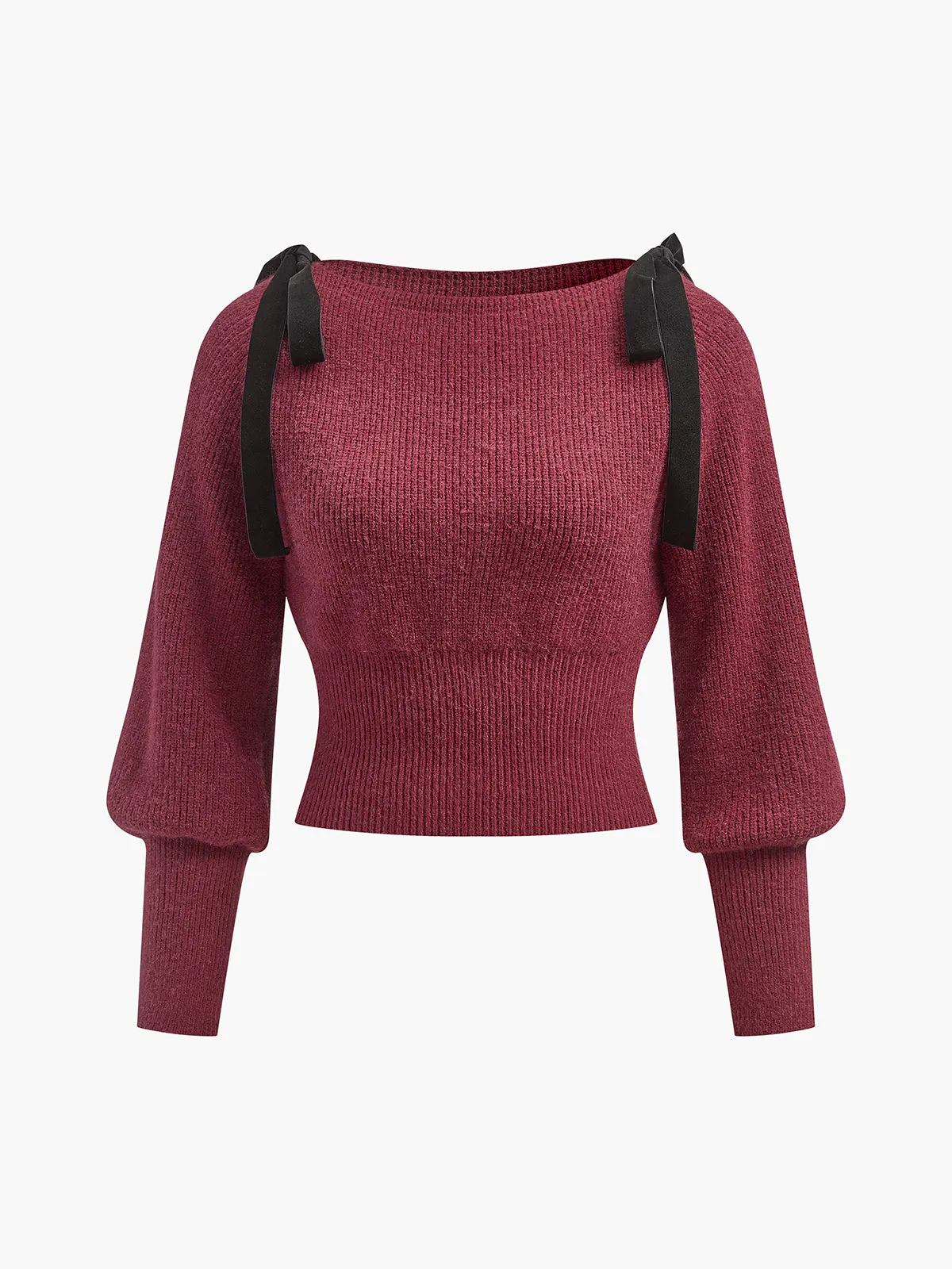 Contrast Bow Cinched Waist Sweater