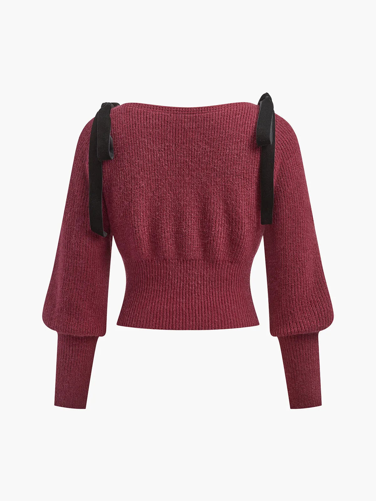 Contrast Bow Cinched Waist Sweater