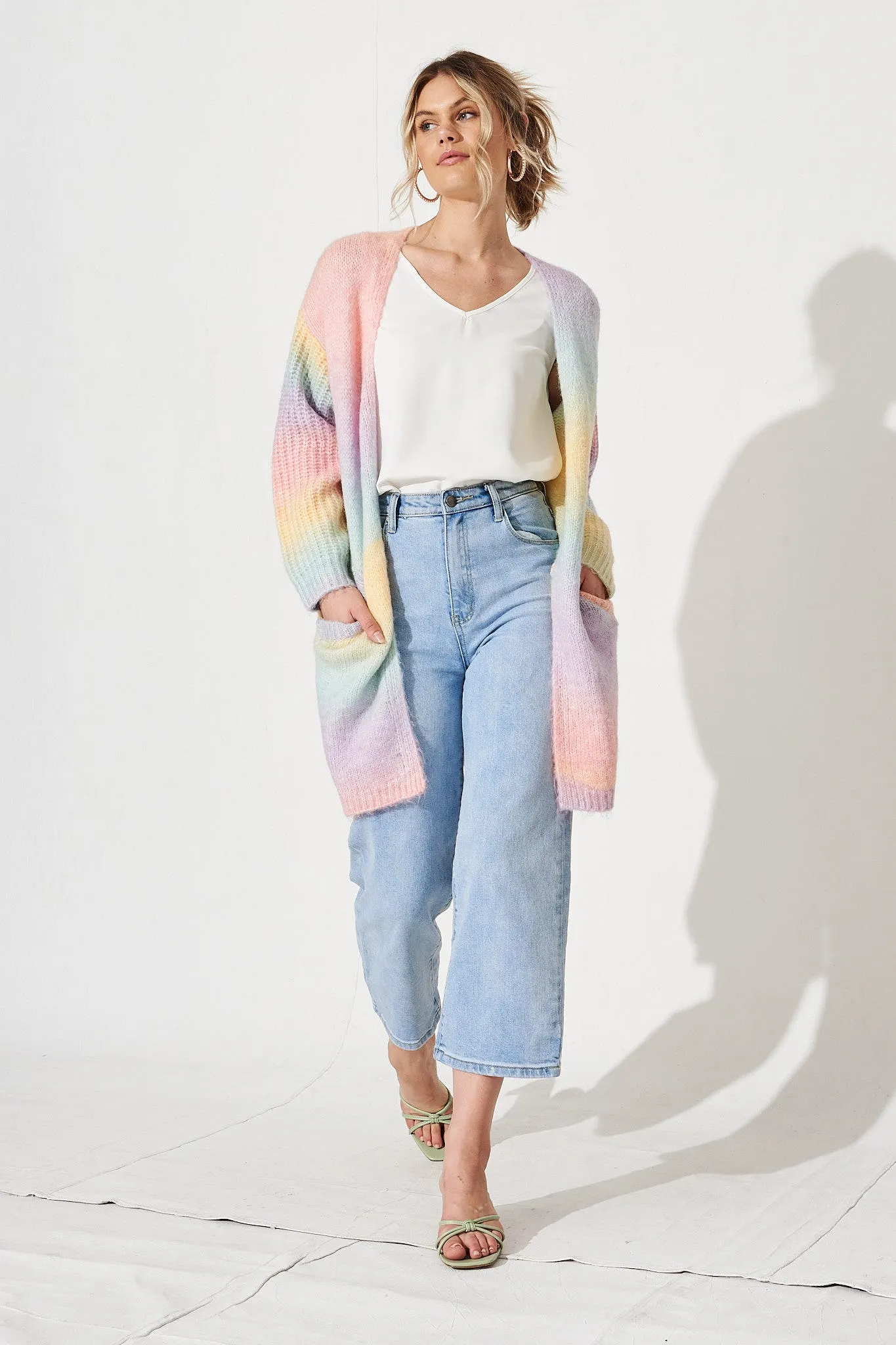 Cream Puff Knit Cardigan in Pastel Rainbow