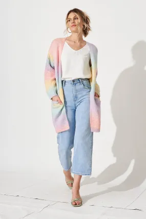 Cream Puff Knit Cardigan in Pastel Rainbow