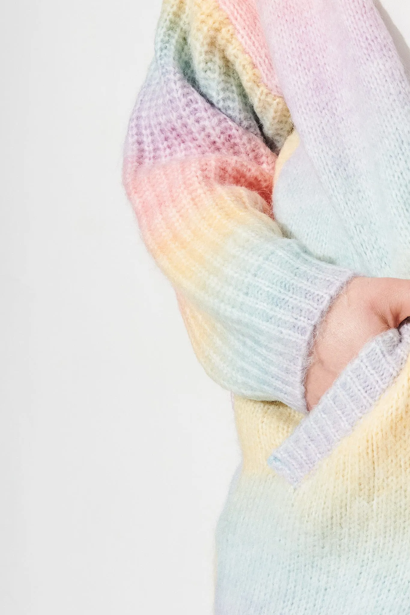 Cream Puff Knit Cardigan in Pastel Rainbow