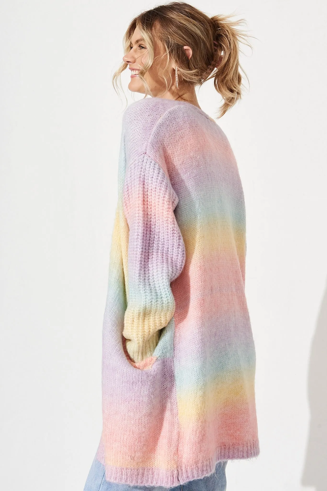 Cream Puff Knit Cardigan in Pastel Rainbow