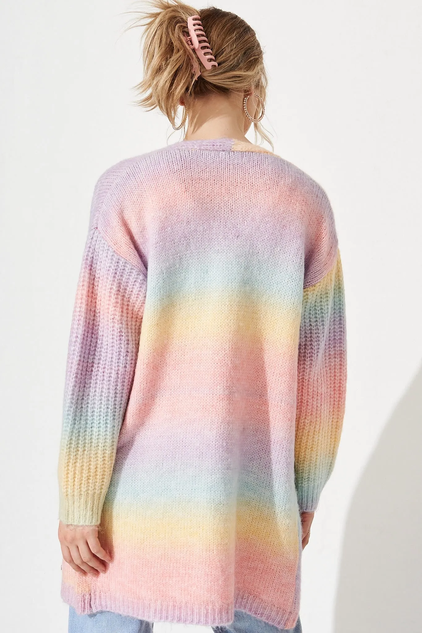 Cream Puff Knit Cardigan in Pastel Rainbow